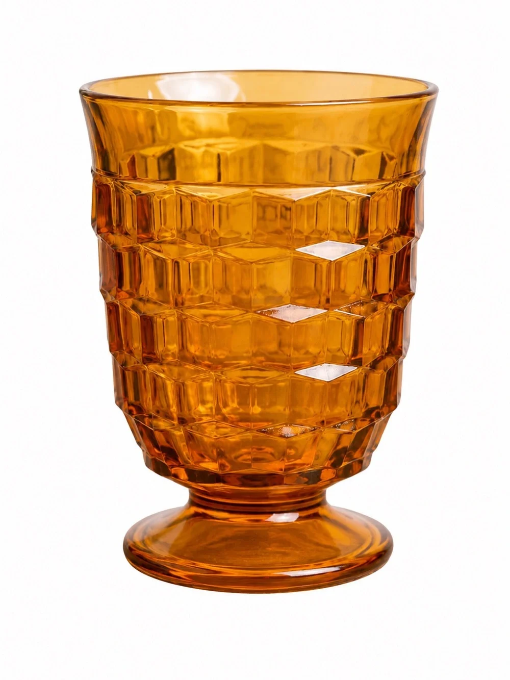 Amber Faceted Glass Goblet - Unbranded 5”